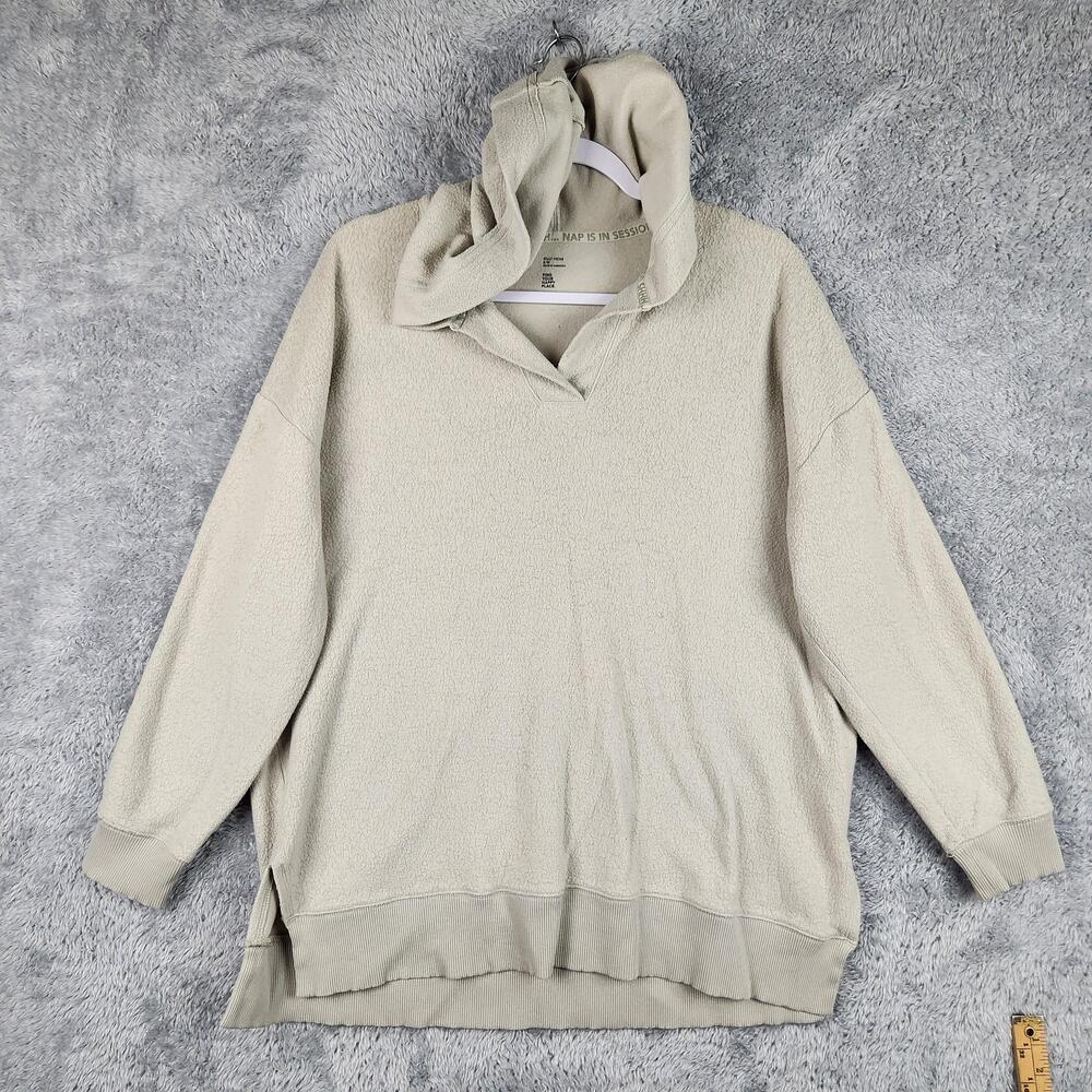 Gilly Hicks Hoodie Womens S/M Beige Textured V Neck Pullover Cozy Sweatshirt